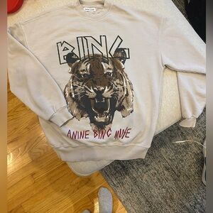 Anine Bing Cream Tiger Graphic Crewneck Sweater